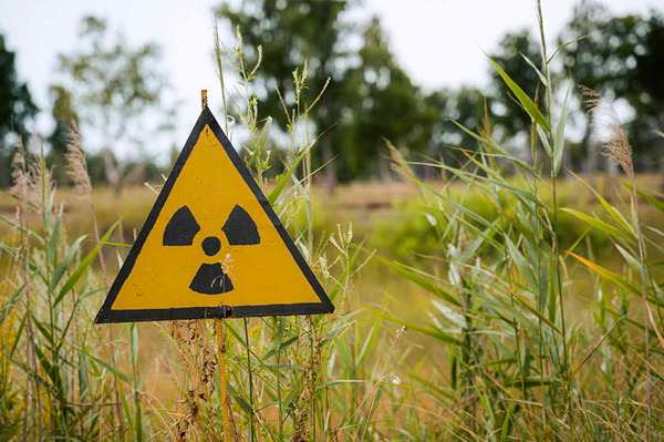 radioactivity warning sign in field